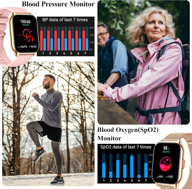 Smart Watch for Women Men Answer/Make Calls, 2.01" Fitness Watch with Blood Pressure Monitor Fitness Tracker 110+Sports Modes Step Counter IP68 Waterproof Smartwatch for Android Ios
