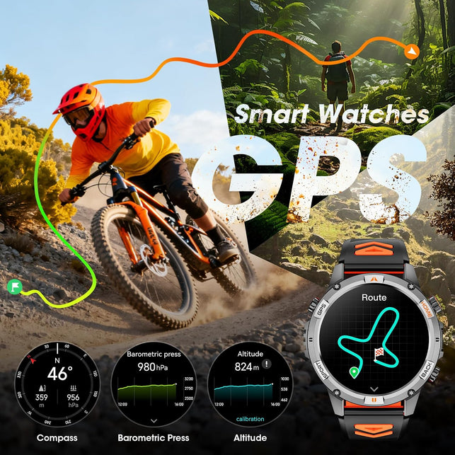 Military Smart Watch(Answer/Make Call), GPS Smartwatch for Men with LED Flashlight Compass, 1.46" HD Fitness Tracker Watch with 100+ Sport Modes, Rugged Smart Watches Compatible for Iphone (Black)
