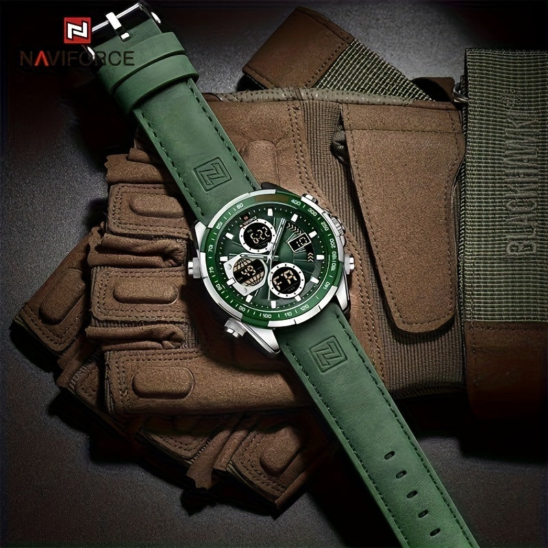 NAVIFORCE Multifunctional Electronic Men's Watch Genuine Leather Strap ...