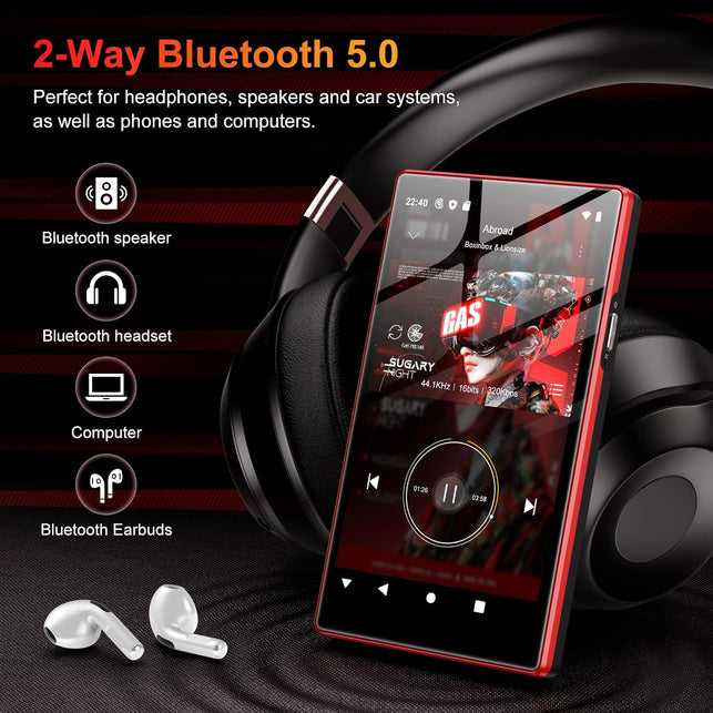 Oilsky MP3 Player with Bluetooth and Wifi, 5.0'' IPS Touch Screen Android Music Player Built-In Speaker, Support Spotify, Amazon Music, Deezer, Audible, FM Radio, Expandable up to 1TB