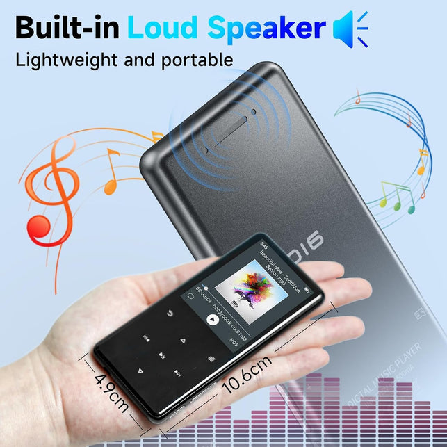 64GB MP3 Player with Bluetooth 5.3, Speaker & White Noise Sound