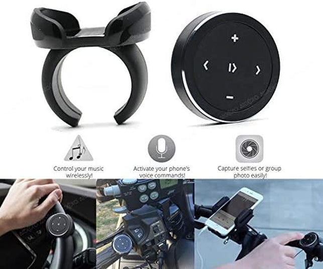 Wireless Bluetooth Media Button Remote Selfie Control Car Motorcycle Steering Wheel Music for Iphone or Android with Mount