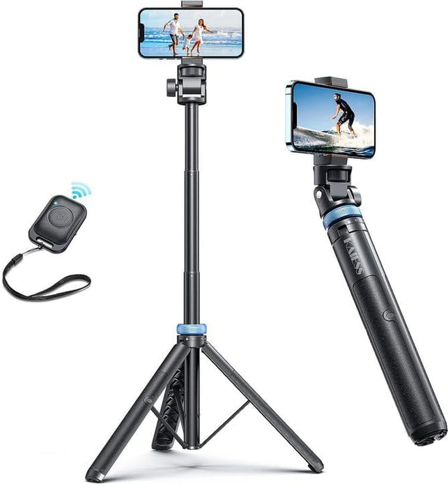 Kaiess 62" Tripod for Iphone, Selfie Stick Tripod & Phone Tripod Stand with Remote, Cell Phone Tripod for Iphone, Extendable Travel Tripod Compatible with Iphone 15/14/13 Pro Max/Android