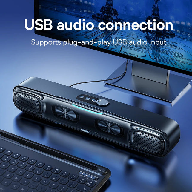 Baseus DS10 Desk Mini Soundbar Speaker Bluetooth 5.3 Triple-Mode Audio 3D Soundscape Surround Subwoofersound Box for Laptop PC