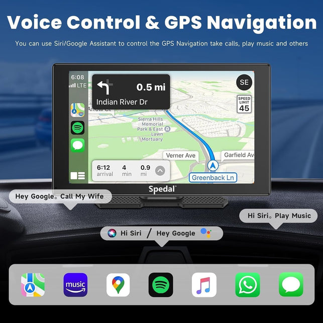 Spedal CL811 Car Play Screen with 2K Dash Cam, 1080P Backup Camera, 9" Wireless Apple Carplay ＆ Android Auto Portable Car Stereo, GPS Navigation, Car Audio Receivers with Bluetooth,Mirror Link, AUX/FM