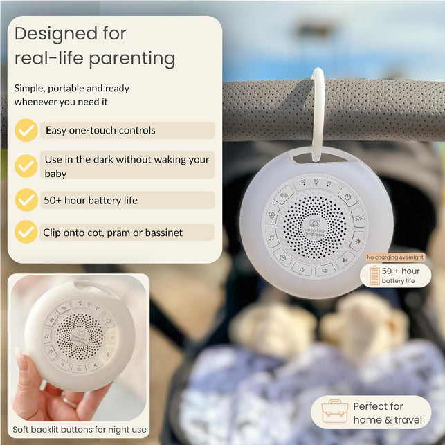 Portable White Noise Machine Baby, Kids | 26 Soothing Sounds, Adjustable LED Light and Red Light, USB Rechargeable, up to 50 Hours Battery Life - Promotes Deep, Restorative Sleep without Disrupting Melatonin (Red Light) for Healthier Sleep for Babies and Adults.