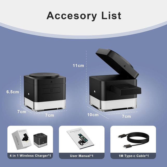 Roccar 4 in 1 Magnetic Wireless Charging Station,Wireless Charger Stand with Night-Lamp,3-In-1 Charger Dock for Iphone 16/15/14/13 Pro Max,Apple Watch, Airpods & Multiple Devices