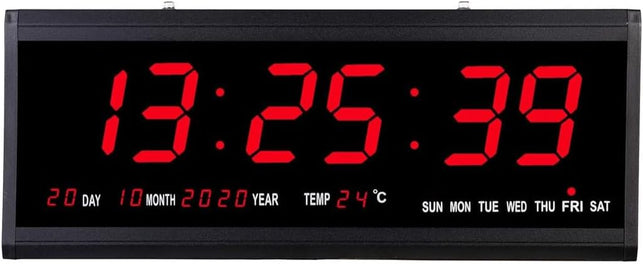 18.9 Inch Oversized LED Digital Wall Clock,Timer with Date/Week and Temperature Caiendar, Large Digital Clock.Home Decoration-Red