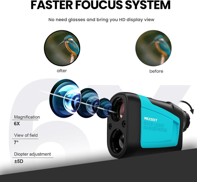 Mileseey Golf Range Finder with Slope On/Off,1000 Metres,±0.5M Accuracy,Flag Lock with Vibration, Magnification,Scan Measurement for Golfers