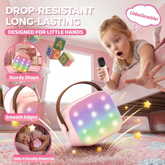YLL Mini Karaoke Machine for Kids Adults, Portable Bluetooth Speaker with 2 Wireless Microphones,Toys Birthday Gifts for Girls Ages 4, 5, 6, 7, 8, 9, 10, 11, 12+ Years Old Toddler Teens (Pink)