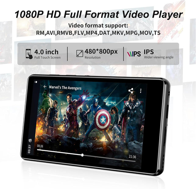 80GB MP3 Player with Bluetooth and Wifi, SWOFY M503Pro MP3 Player with Spotify,Spotify Kids,Audible,Deezer,Amazon Music, FM Radio, 4" Mp3 & Mp4 Music Player up to 1TB Touch Screen Black