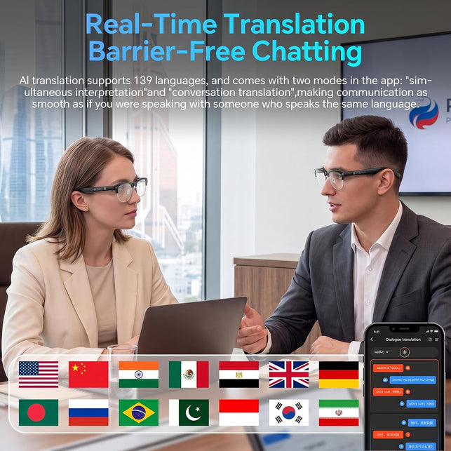 AI Smart Glasses with 4K Camera, Anti-Blocking Sensor & Dual-Mic ENC for HD1080P Videos,Ai Translation,Ai Voice Assistant,Bluetooth Audio,Sunglasses,Lightweight for Travel,Business