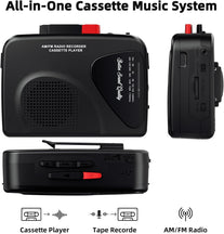 Cassette Player Tape Recorders AM/FM Radio, Portable Tape Player Records Built in Speakers Manual Record - 2AA Battery or DC 5V Supply with 3.5MM Earphone- Black