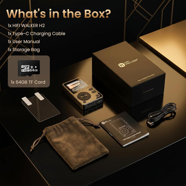HIFI WALKER H2 Hifi MP3 Player with Bluetooth 5.2, Lossless DSD FLAC Player, Digital Audio Player Hi Res Portable Music DAP Player with 64GB Micro SD Card, Support up to 512GB