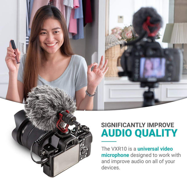 Movo VXR10 Universal Shotgun Mic for Camera - Camera Microphone for DSLR, Iphone and Android Smartphones - Compatible with Canon EOS, Nikon, and Sony Cameras - Professional Video Microphone