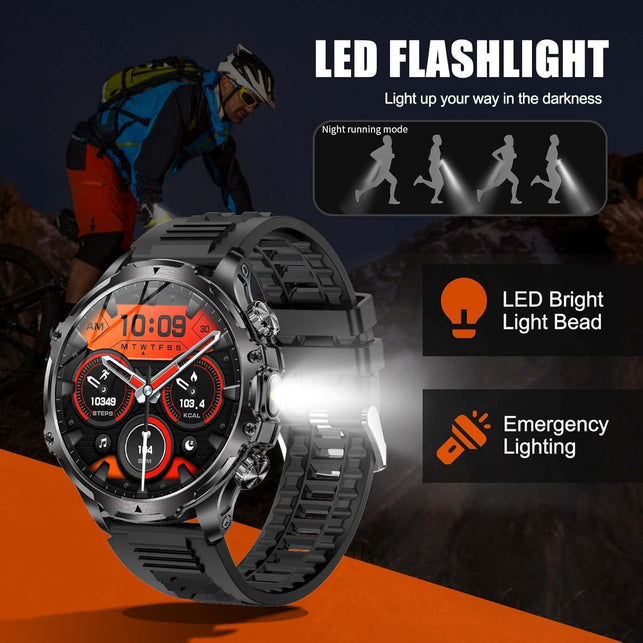 Military Smart Watch for Men, 1.85'' HD Large Screen Smartwatch, Flashlight/5Atm Waterproof/800Mah/100+ Sports Fitness Tracker Watch, Pedometer Mens Smart for Android Iphone Compatible AK75 Silver