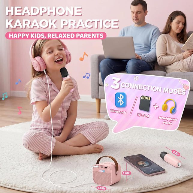 YLL Mini Karaoke Machine for Kids Adults, Portable Bluetooth Speaker with 2 Wireless Microphones,Toys Birthday Gifts for Girls Ages 4, 5, 6, 7, 8, 9, 10, 11, 12+ Years Old Toddler Teens (Pink)