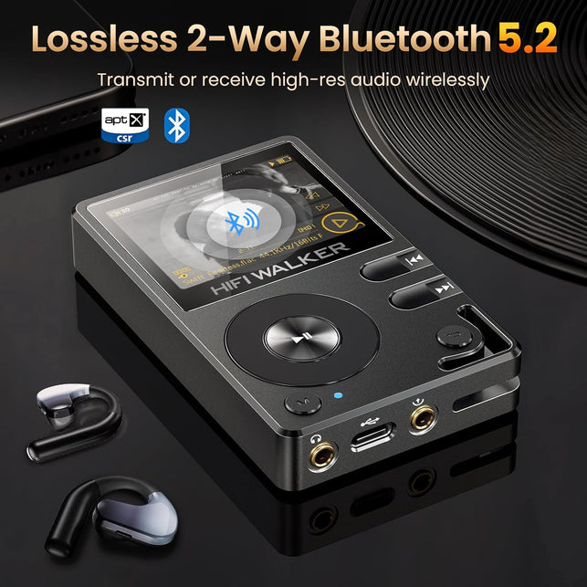 HIFI WALKER H2 Hifi MP3 Player with Bluetooth 5.2, Lossless DSD FLAC Player, Digital Audio Player Hi Res Portable Music DAP Player with 64GB Micro SD Card, Support up to 512GB