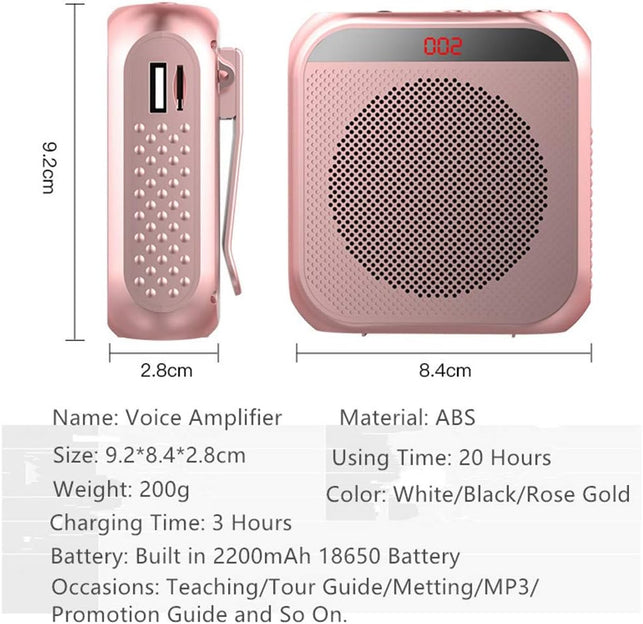 Portable Voice Amplifier with Wired Microphone Headset Rechargeable PA System Speaker Personal Microphone Speech Amplifier Power Amplifiers Loudspeaker for Teachers/Metting/Tour Guide (Rose Gold)