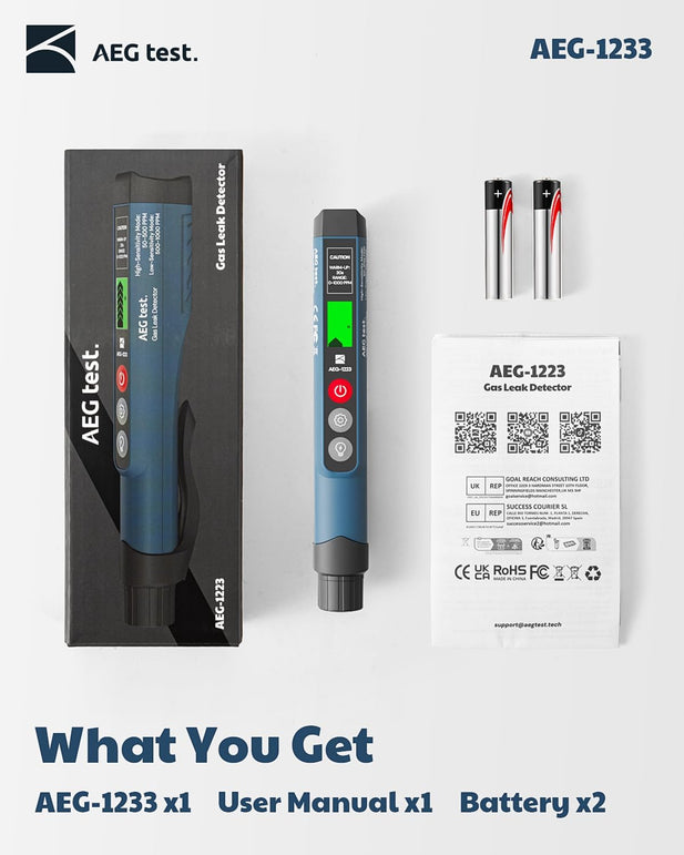 1223 Gas Leak Detector with Visual & Audible Alarm, Built-In Light, Natural Gas Detector to Locate Combustible Leak Sources like Methane, Propane for Home and RV