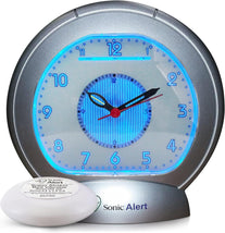 Sonic Alert Alarm Clock – Sonic Bomb Analog Clock - Loud Alarm Clock for Heavy Sleepers – Alarm Clock with Bed Vibrator – Easy to Use - Silver