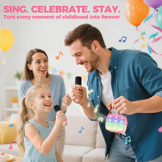 YLL Mini Karaoke Machine for Kids Adults, Portable Bluetooth Speaker with 2 Wireless Microphones,Toys Birthday Gifts for Girls Ages 4, 5, 6, 7, 8, 9, 10, 11, 12+ Years Old Toddler Teens (Pink)