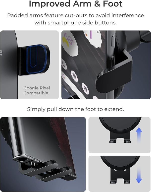 Iottie Auto Sense 2 Dash & Windshield Car Phone Holder with Qi Wireless Charging - Auto Clamping Phone Mount & Charger for Google Pixel, Iphone, Galaxy, Huawei, LG. Power Adapter Not Included.