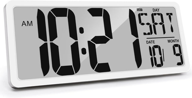 15.2" Large Digital Wall Clock Battery Operated with Jumbo Numbers, Temperature and Date - Easy to Read and Set, Auto DST(NOT INCLUED)