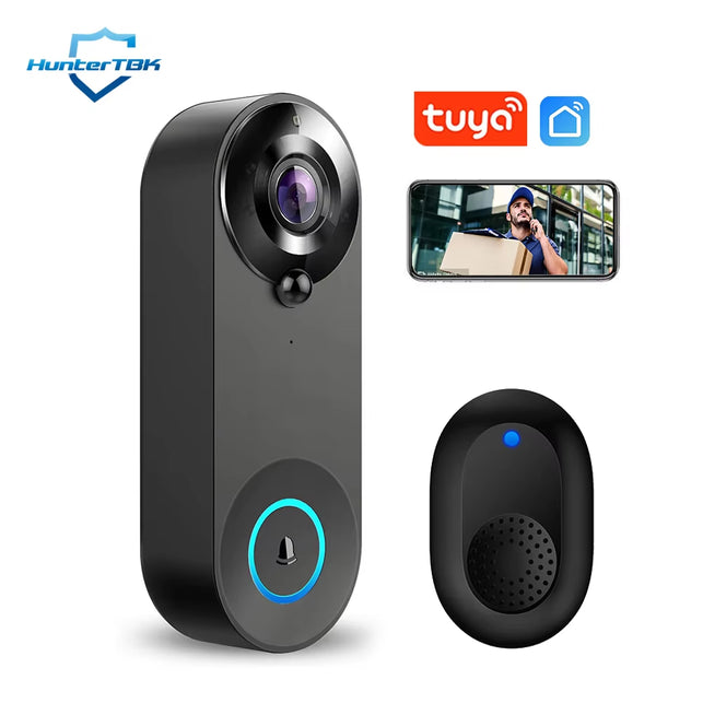 HunterTBK 1080P Wireless Video Doorbell Camera Wifi Smart Door Bell Tuya Smart Home Security Motion Detect Night Vision Intercom Doorbell