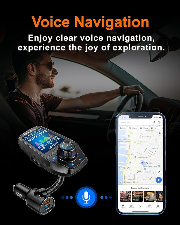 Upgraded Bluetooth FM Transmitter for Car, Wireless Radio Adapter Kit W 1.8" Color Display Hands-Free Call AUX In/Out SD/TF Card USB Charger QC3.0 for All Smartphones Audio Players - Black
