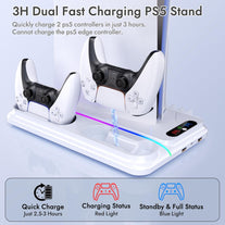 PS5 Cooling Station for Ps5/Slim/Pro Disc Digital Console,Ps5 Fan Cooling Fan with Dual PS 5 Controller Charger,3 Level Fan, RGB Light,12 Slot, Ps5/Slim/Pro Stand for Playstation 5 Console Accessories