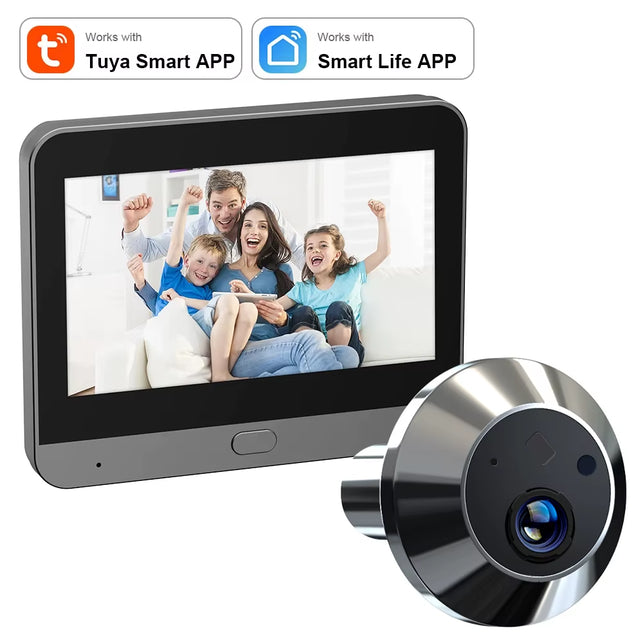 Mini Smart Life Tuya 3MP 140° Wide View Angle 2.4Ghz Wifi Magic Door Peephole Eye PIR Camera Digital Door Viewer Battery Powered