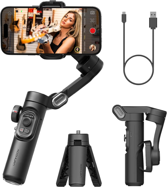 Phone Gimbal Stabilizer 3-Axis Smartphone Foldable Gimbal for Iphone Gimble with Focus Wheel Tiktok Youtube Vlog Stabilizer for Iphone 15 14 13 12 Pro Max&Android-Aochuan Smart XE