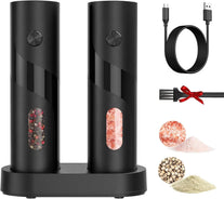 HBN Electric Pepper Grinder, Rechargeable Salt and Pepper Mill Set with Charging Base, One-Handed Automatic Operation, Adjustable Coarseness, LED Light, Stainless Steel Body for Kitchen Cooking Dining