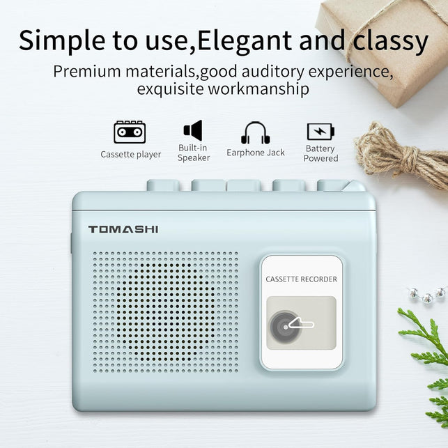 Portable Cassette Player Tape Recorder with Built-In Speaker,Microphone,Headphone Jack-, 4.57 X 3.54 X 1.38Inch (Blue)