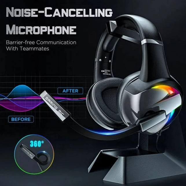 RGB Gaming Headset with Noise Canceling Microphone Surround Sound LED Headphones for PS5 PS4 Xbox One PC Laptop Mac Computer PC