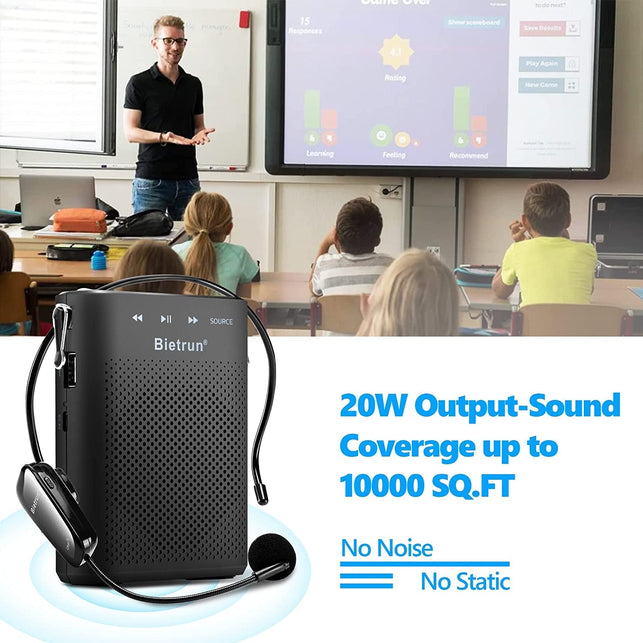 20W Wireless Voice Amplifier for Teachers with Wireless Microphone Headset, Bietrun Portable Rechargeable(Work of 6 Hrs)Loud Bluetooth PA Speaker with Wired Mic Headset for Teaching, Coach, Instructor