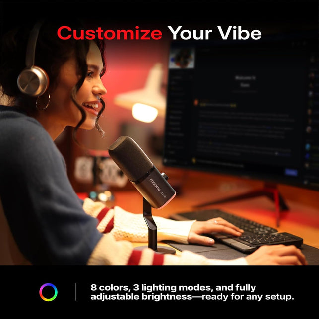 MAONO PD100W Wireless/Usb Microphone, PC Gaming Mic with One-Click Noise Reduction,Mute Button,Custom RGB, 3.5Mm Headphone Jack, Desktop Dynamic Streaming Mic for Recording,Podcasting, Black