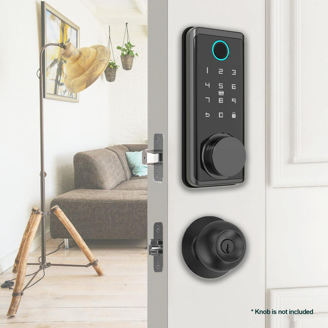 Fingerprint Deadbolt Lock with Glass Touchscreen Keypad,No-Wifi-Access, Keyless Electronic Biometric Lock for Entry Door (Black)
