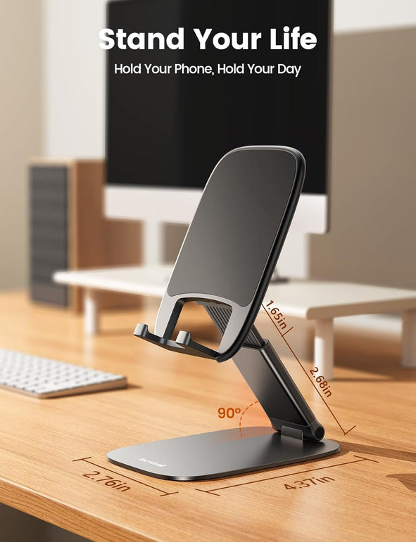 Lamicall Ultra Thin Cell Phone Stand for Desk, [Height Adjustable] Foldable Desktop Phone Holder, Portable Mobile Stand, Office Desk Accessories for Iphone 17 16 15 14 13 Pro Max Air, Galaxy S25, S24