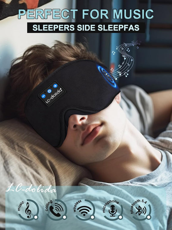 Lc-Dolida Sleep Mask with Bluetooth Headphones Bluetooth Sleep Mask Sleep Headphones,3D Eye Mask for Sleeping Mask Music Sleeping Headphones for Side Sleepers Meditation Gifts Gadgets for Men Women