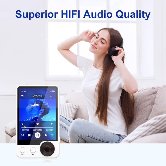 Joliker 128GB MP3 Player with Upgrade Bluetooth 5.3, Portable High Fidelity Lossless Music Player, 2.4IN Full Touchscreen MP3 Player with Built-In HD Speaker, Dual Headphone Ports, FM Radio, Recording, E-Book