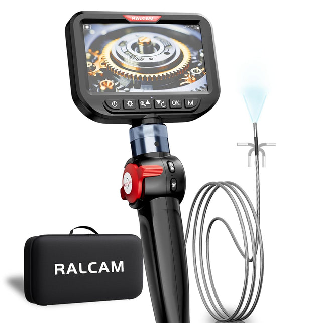 Ralcam 3.9Mm Two-Way Articulating Borescope, 5 Inch HD Industrial Endoscope Inspection Camera with Light, Stainless Steel Flexible Fiber Optic Scope Camera 0.15In Automotive Mechanics Tool
