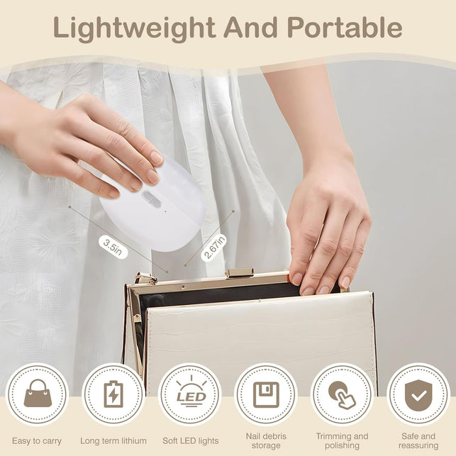 Automatic Nail Clipper Electric Nail Trimmer Polisher 2 in 1 Portable Fingernail Cutter with Light 2 Speeds File Nail Clip Storage Rechargeable Safety Trimmer for Baby Kids Adults Seniors (White)