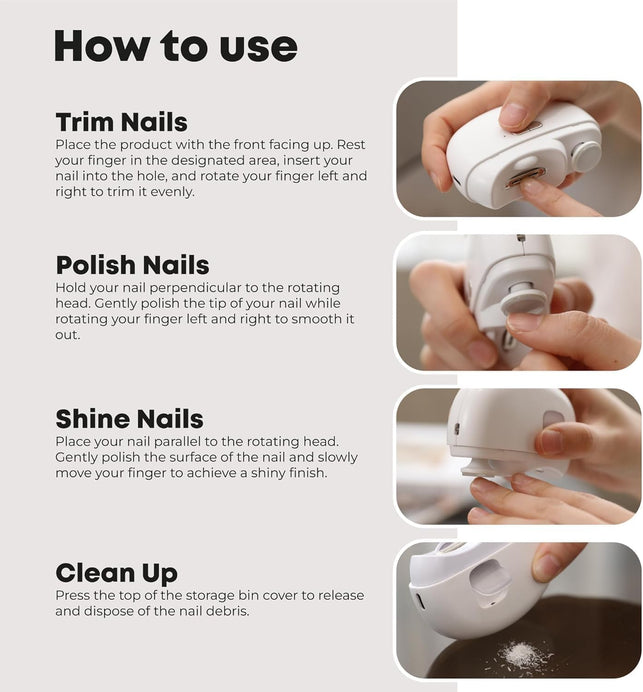 Electric Automatic Nail Clipper with Light & 2 Speeds,Fingernail Cutter and File 2 in 1 Design, USB Rechargeable Safety Fingernail Trimmer for Baby, Kids, Seniors and Adult (White)