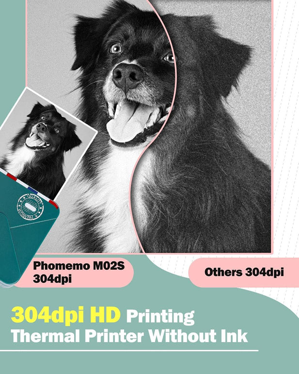 Phomemo M02S 304Dpi Pocket Printer- Upgraded HD Bluetooth Thermal Photo Printer, Black and White Print-Out Phone Printer for Photo Printing, Plan Journal, Organization, Art Creation, Gift, Darkgreen