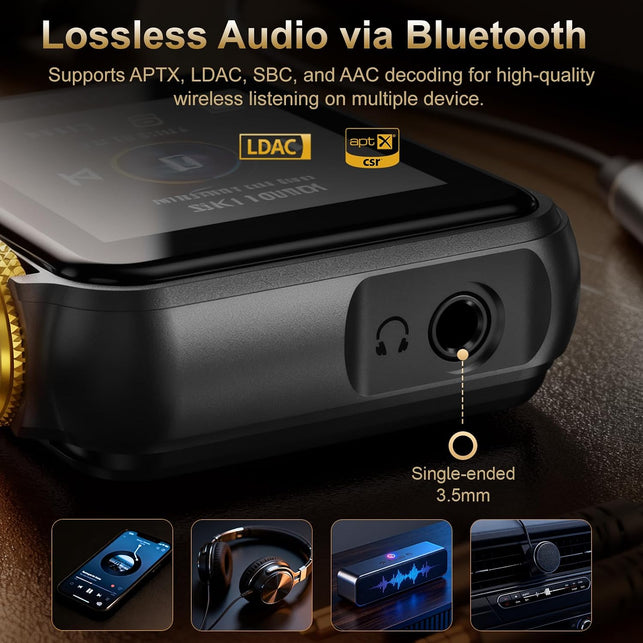HIFI WALKER H2 Mini Clip-On Bluetooth MP3 Player, 64GB, Black