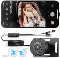 HNESM Baby Car Camera for Iphone - Baby Camera Monitor for Back Seats- 1080P Car Camera Mirror W/Night Vision, Video Recording, 150° Wide View, 360° Rotating USB Plug & Play – 3 Mins Installation