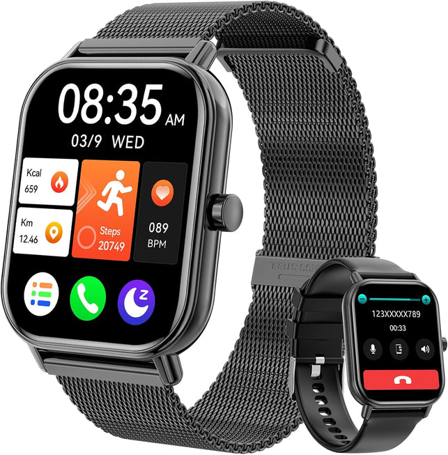 Smart Watch for Women Men, Smartwatch for Android Phones Iphone Compatible, 1.85" Smart Watches for Women Men, 110+ Sport Modes Smartwatch (2 Strap)