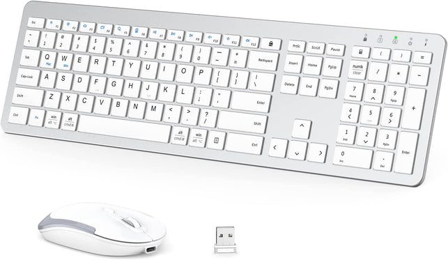 Iclever GK08 Wireless Keyboard and Mouse - Rechargeable, Ergonomic, Quiet, Full Size Design with Number Pad, 2.4G Stable Connection Slim Mac Keyboard and Mouse for Windows Mac OS Computer